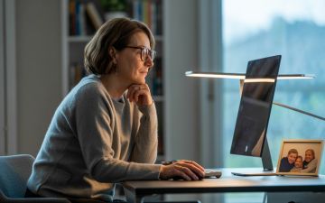 une senior devant un ordinateur